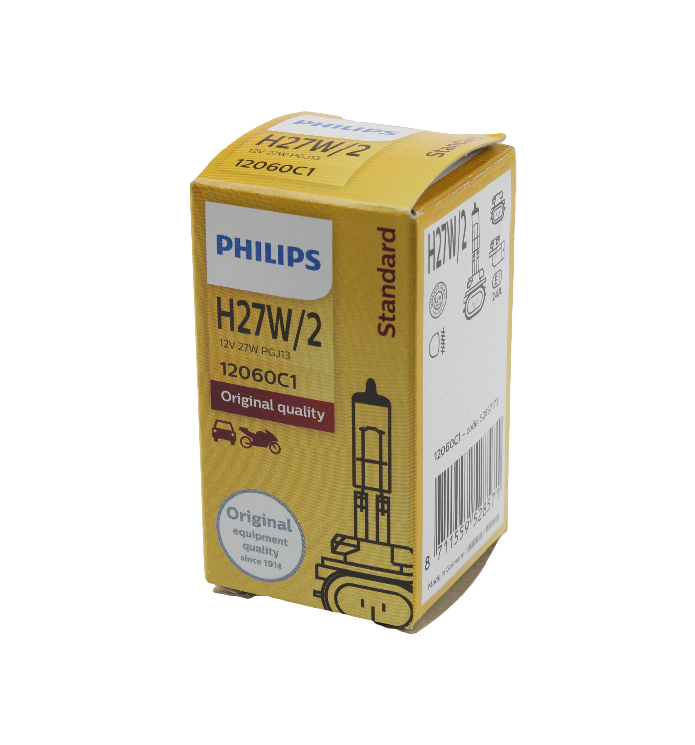 Genuine PHILIPS Standard Headlight Globe H27W/2 12V 27W PGJ13 - Single Bulb