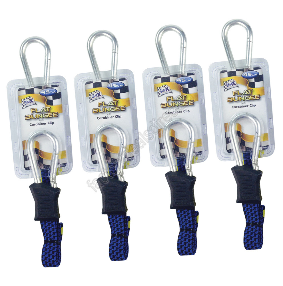 Flat Bungee Straps with Carabiners 45cm Long x 18mm Wide Pack of 4 Blue