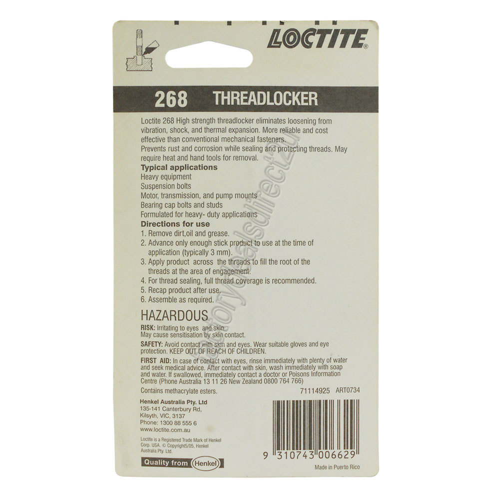 LOCTITE 268 Threadlocker Stud Lock High Strength Stick 19g 37775B