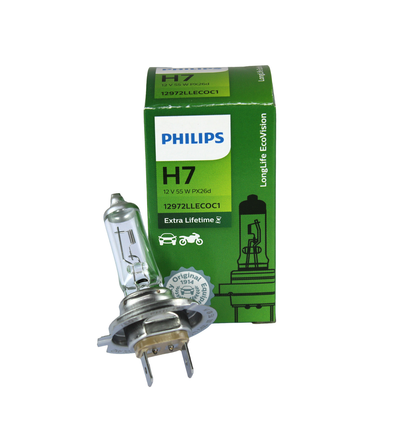 Genuine PHILIPS Eco Vision Headlight Fog Light Bulb H7 12V 55W - Single Box