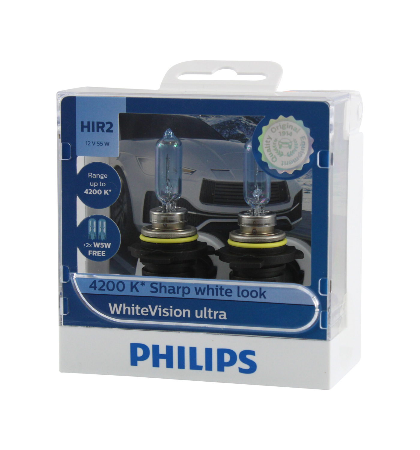 Genuine PHILIPS White Vision Ultra 4200k HIR2 12V 55W Globes - Twin Pack