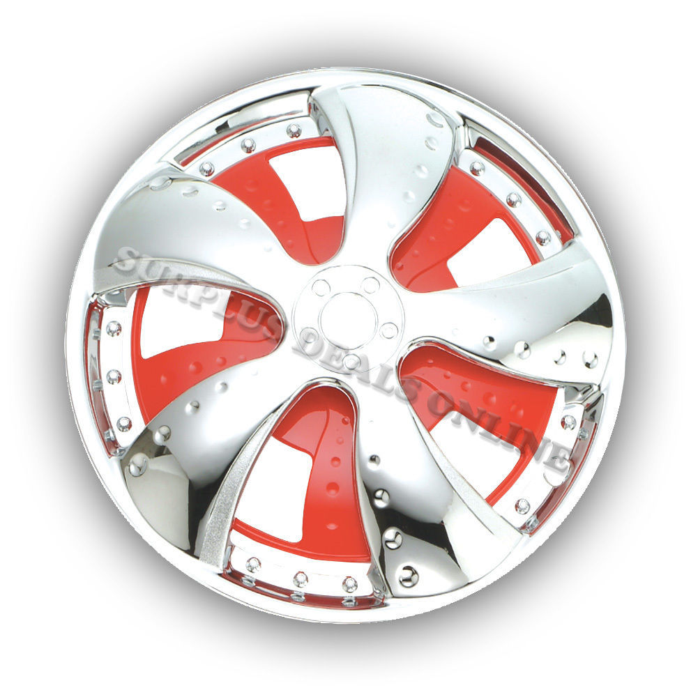 *Stock Clearance* Premium Chrome / Red Spinning Wheel Covers 14" SET OF
