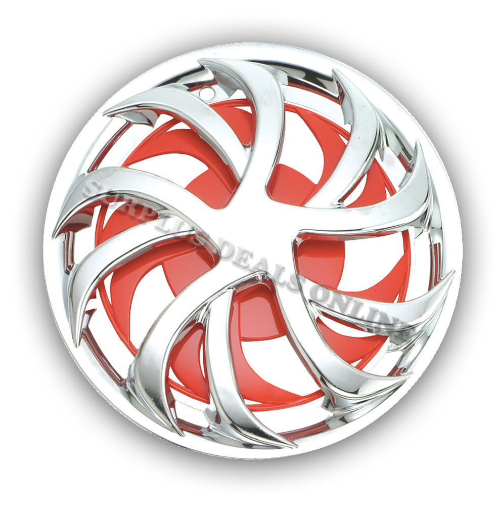 *Stock Clearance* Premium Chrome / Red Spinning Wheel Covers 14" SET OF
