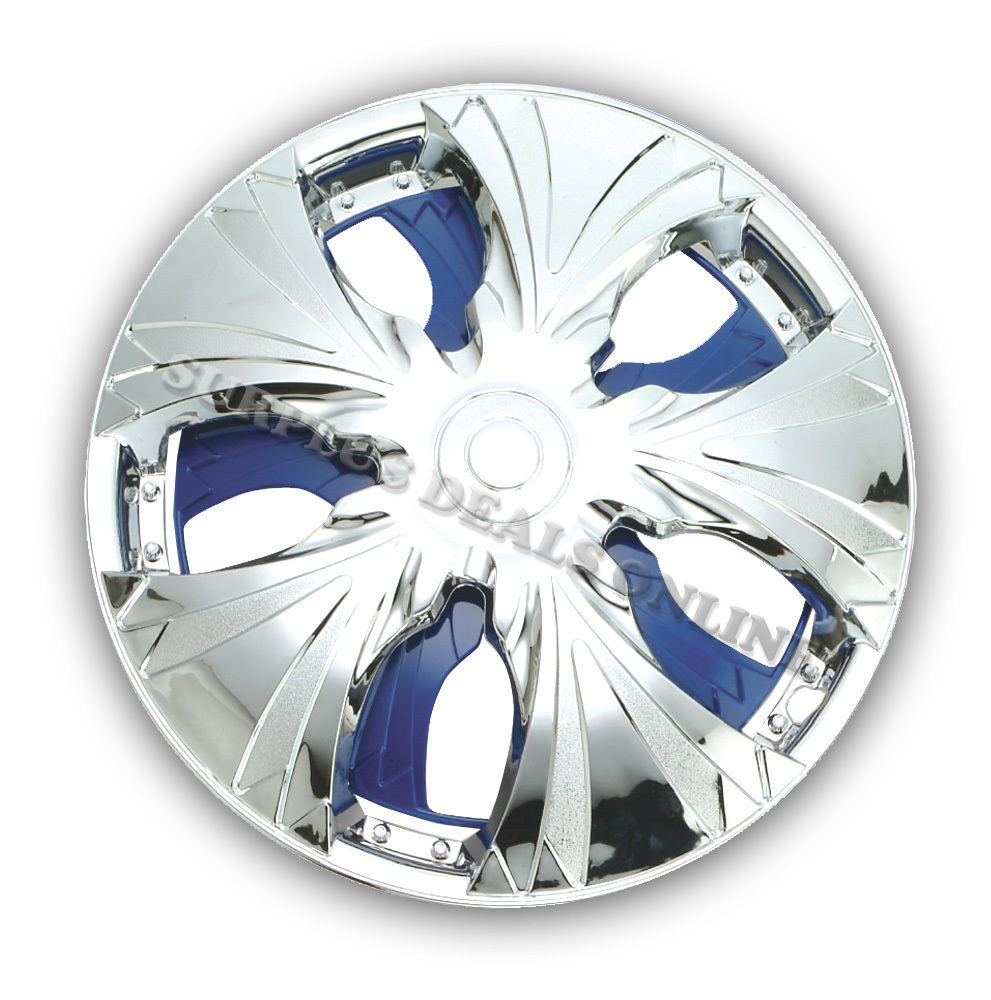 Premium Chrome / Blue Spinning Wheel Covers 15" SET OF 4 (#GXS13B