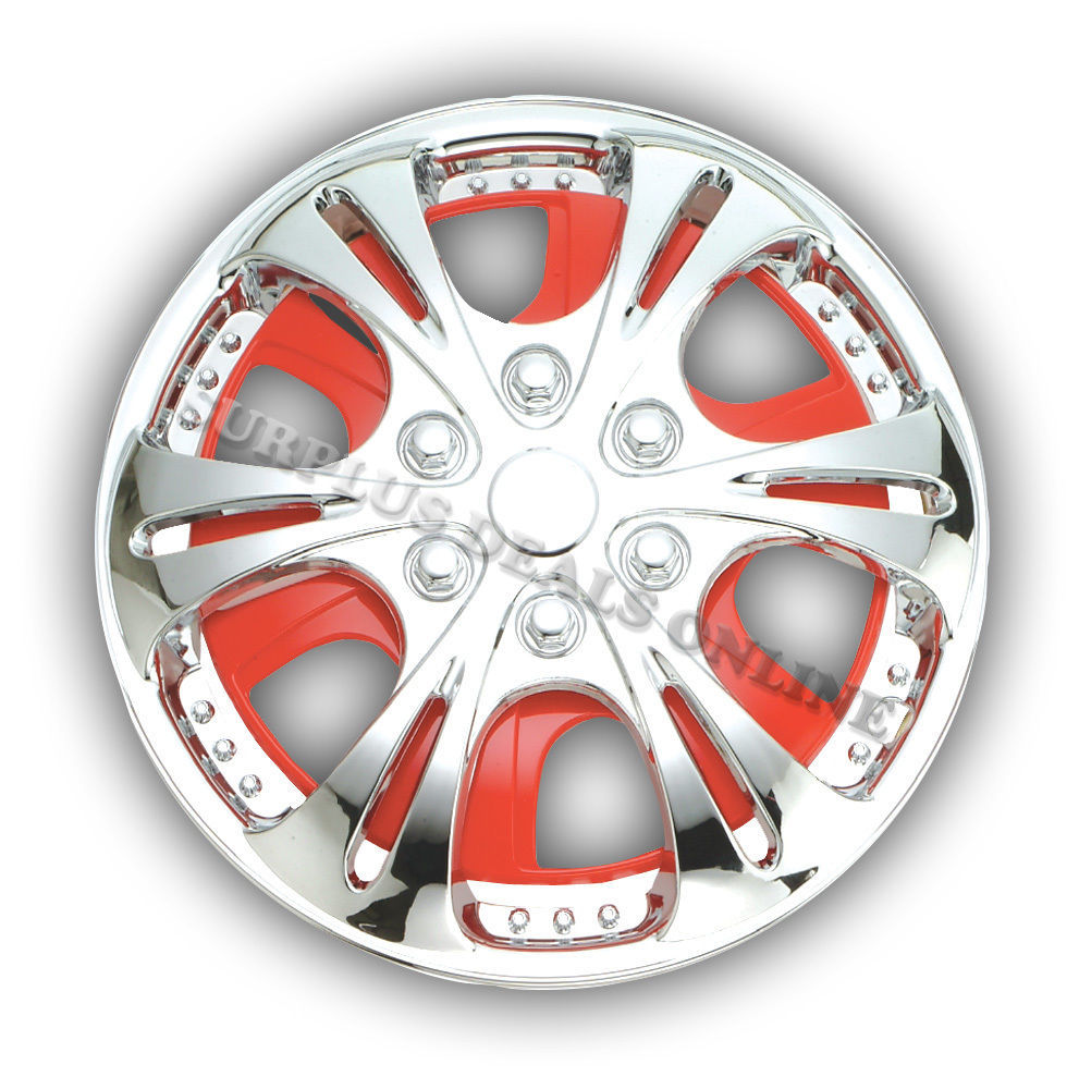 *Stock Clearance* Premium Chrome / Red Spinning Wheel Covers 15" SET OF