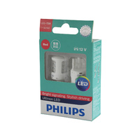 Genuine PHILIPS Ultinon Red LED Stop Light Wedge Bulb 12V T20 W21W - Twin Pack #11065ULRX2