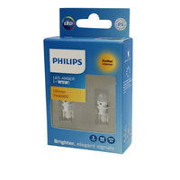 Genuine PHILIPS Ultinon Pro6000 Amber LED Wedge Bulb 12V W5W - Twin Pack #11961AU60X2