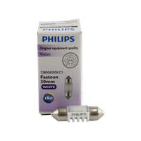 PHILIPS Vision White LED Interior Festoon 5mmx30mm Bulb 12V 6000K - Single Bulb #128006000KC1