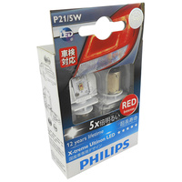 Genuine PHILIPS Red LED Stop Tail Bulb 12V or 24V P21/5W Brake- Twin Pack! #12899RX2