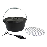 WildTrak 8.5L 9 Quart 4pc Cast Iron Camp Oven Set - Bag Lid Lifter Camp Oven Wire Trivet