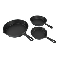 WildTrak 3pc Cast Iron Frying Pan Skillet Set - 15cm 20cm 25cm Carry Bag Included