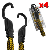 Flat Bungee Straps with Hooks 105cm Long x 18mm Wide - Pack of 4 Yellow #FBH105 x4