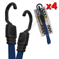 Flat Bungee Straps with Hooks 45cm Long x 18mm Wide - Pack of 4 Blue #FBH45 x4
