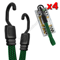 Flat Bungee Straps with Hooks 75cm Long x 18mm Wide - Pack of 4 Green #FBH75 x4