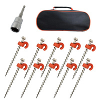 Outback Tracks G2 Ground Dogs 250mm Stainless Steel Screw Peg - Pack Of 10 With Bag & Driver