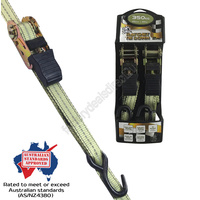 Ratchet Tie Downs Medium Duty 350kg 25mm x 2.4m Strap Meets Aus Stds - 2 Pack #GXRTD25242