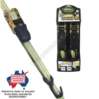 Ratchet Tie Downs Medium Duty 450kg 25mm x 3.6m Strap Meets Aus Stds - 2 Pack #GXRTD25362