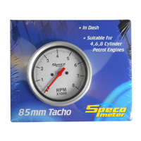 Speco Meter Automotive 85mm Tachometer Gauge White Face #520-14